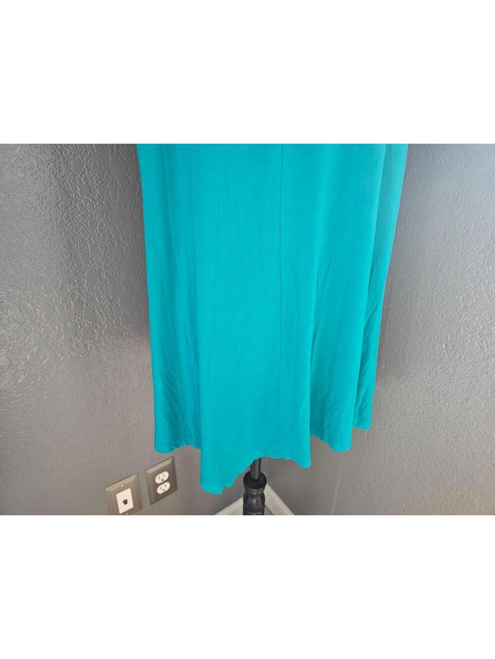 Women's L&B Lucky & Blessed Blouse Top Short Sleeve Size Large Teal Round Neck - Picture 9 of 10